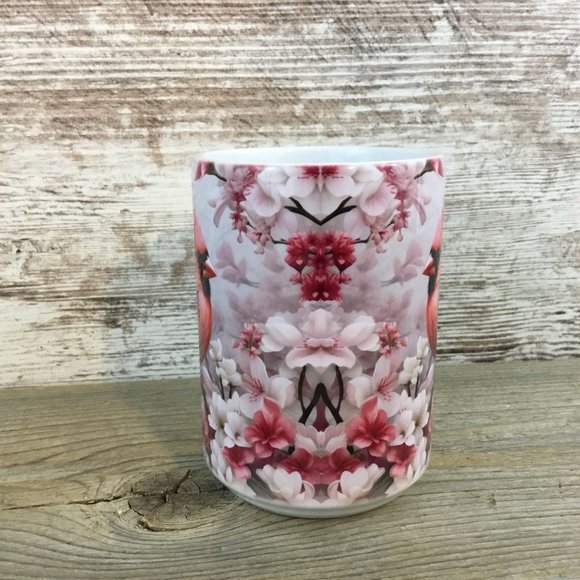 Male Cardinal and Flowers Ceramic Coffee Mug - Picture 2 of 4